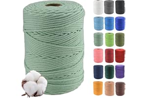 Klhamky Hilo Macrame 3mm x 500m, 100% Algodó Cordel Hilo Natural, Cuerda Macrame de Algodón Suave de 4 Hilos, Para Manualidades para Colgar Plantas, Macrame Pared, Macrame Cortinas,flor verde
