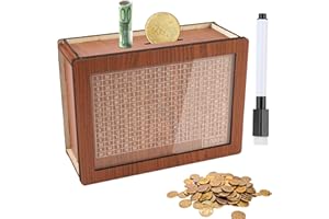 TIRYNS Salvadanaio in Legno Salvadanaio con Contatore Riutilizzabile con Pennarello e Tavola Acrilica Salvadanaio con Obiettivi di 5000 Euro Rrisparmio per Aiutare Bambini Costruire L'abitudine al Risparmi