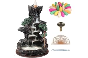 SOLEJAZZ Backflow Incense Burner Waterfall Incense Holder Mountain Tower Incense Holders, with 120 Backflow Incense Cones, 30 Incense Sticks, Home Decor Aromatcherapy Ornamen