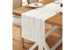 MIUYUNYA Landhausstil Tischläufer Boho Creme 33x160 cm Beige Rechteckige Baumwoll Leinen Mesh Tisch Läufer Modern Outdoor Tischdecke Dekoration für Küche Bauernhaus Hochzeit Tabletop Dekor