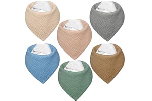 IKWOLETI Baberos Bebe Recien Nacido, Bavoirs Bebe Triangulares de Muselina, Baberos Bandana para Bebe Unisex, Altamente Absorbentes, Transpirables y Ajustables, 6 Piezas