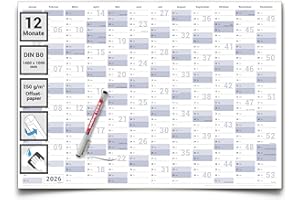 Gigatime Abwischbarer XXL Jahresplaner Wandkalender 2026. Wandplaner gerollt 140x100cm gross DIN B0 inklusive 1 Marker. Jahreskalender 2026, Kalender - deutsche Sprache - von Gigatime