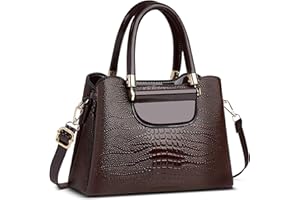 FOLOVEYA Bolsa de Mujer Pequeño Moda Patrón de Cocodrilo Elegante Bolso de Mano Señoras Bolso Bandolerade Bolso de Hombro Cuero PU para Viajar Trabajo Negocio Citas Bolsos Tote Café