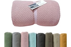 HaraDeco Mantas para Cama Sofá 100% Algodón Tacto Suave, Manta Decorativa para Pie de Cama, Plaid Cubrecama de Punto Fabricado Nacional(Rosa, 220x260cm)