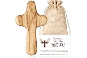 BBTO Kreuz aus Olivenholz Handgefertigtes Prüfung Glücksbringer Kreuz Handschmeichler Kruzifix Geschenk mit Beutel und Karte Gebet Christliches Geschenk für Familie Freunde Patient Taufe Kommunion