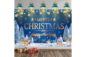 HILAVO Large Christmas Banner Backdrop, Merry Christmas Banner Indoor New Year Photography Background Party Decoration for Xmas New Year Party Photo Booth Wall Hanging Decor, 72.8 x 43.3 inch
