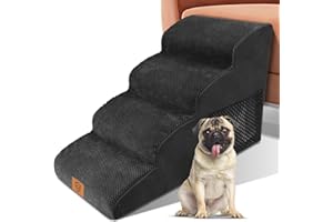 Myiosus Dog Steps - 4 Tiers Pet Stairs for Bed Sofa with Waterproof Washable Cover & High Density Foam Dog Ramp, Non-Slip Pet Steps for Small/Medium/Large Dogs Cats, Black