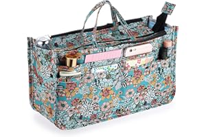 SUMTree Organisateur de sac à main Sac de rangement intérieur 15 poches avec fermeture éclair pour portefeuille,maquillage,clés,petites affaires (Fleurs colorées)
