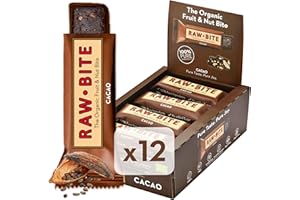 ‎RAWBITE RAWBITE CACAO in der 12er Box - Vegan, glutenfrei & ohne Zuckerzusatz (enthält von Natur aus Zucker) – Bio Frucht-Nuss-Riegel mit Kakao (12 x 50 g)