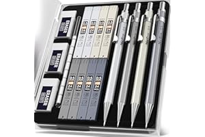 Nicpro 4 Stück Metall Druckbleistifte Set, Bleibleistift 0,5 mm für Künstlerschreiben, Skizzieren, Zeichnen, mit 8 Röhren HB-Minenminen und 3 x Radiergummis mit Etui