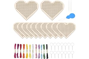 CYUaoao Sticken Kinder Anfänger 12 Stücke Kreuzstich Set Mit Schlüsselring-Kits, DIY Herz Holz Schlüsselanhänger für Anfänger und Kinder, Hause Weihnachten Dekorationen