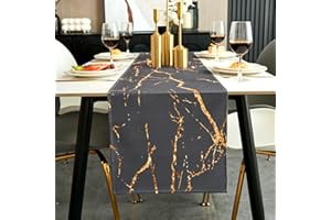 Jayusaror Tischläufer Modern Herbst Grau und Gold Leinen Marmor Goldene Textur Abstrakte Kunst Waschbarer Tischläufer für Kaffee, Esszimmer, Kommode, Beistelltisch, Schlafzimmer, 40 x 140 cm