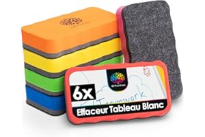 OfficeTree 6x Brosse Magnetique Tableau Blanc - 6 Couleurs - Effaceur Tableau Blanc Magnetique - Éponge Tableau Blanc - Tampon Effaceur Tableau Blanc