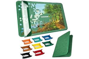MOZOOSON Folding Puzzle Board - 2000 Piece Jigsaw Puzzles, Storage Board with 8 Sorting Trays, Clear Cover, 41.3x31.5in
