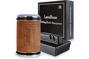 LAVAROSE Kit de afilador de cuchillos con ruedas, acero de diamante, ángulo magnético de borde fácil con discos de afilar rodantes, afilador profesional 5 en 1 para todos los cuchillos, incluye ángulo