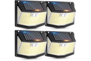 spqment Solar Security Lights Outdoor : 248 LED Outdoor Garden Lighting 3 Motion Sensor Lights Solar Powered - IP65 Waterproof - 270° Wide Angle Outside Yard Garage Wall Lighting 4 Pack