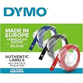 Dymo 3D Plastik Kabartma Şerit (9 mm x 3 mt), 3'l&uuml; Paket, Siyah/Kırmızı/Mavi - S0847750