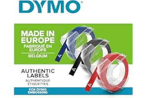 DYMO Oryginalna taśma do wytłaczania | 3D czarna | niebieska, czerwona i czarna | 9 mm x 3 m | samoprzylepna taśma do etykiet z tworzywa sztucznego | do urządzeń do etykiet Junior i Omega, 3 sztuki