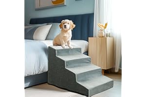 BINGOPAW Escaliers pour Chiens à 4 Marches en Éponge Haute Densité, Rampe pour Chien et Chat Antidérapant avec Housse Amovible - Escalier Large pour Animaux de Compagnie Agés 39x76.5x49.5cm