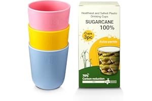 Dulce Worlds BIO Zuckerrohr Kleinkindbecher 300 ml - 3 Stück, BPA-frei - USDA & LFGB Zertifizierter Kinderbecher - Spülmaschinenfest, Wiederverwendbar, Unzerbrechlich – Bright Multi