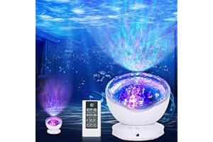 VOGHERB Ocean Wave Projector, Sensory Lights with 8 Lighting Modes, Skylight Projector with 6 Sleep Aids, Remote Control Projection Lamp, Timing Function, for Children, Bedroom, Living Room Decoration
