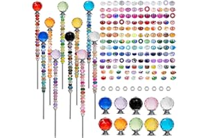 AMHSCOCA Decorative Fairy Sticks with Beads for Garden, 10 Crystal Stoppers, 160 Round Beads, 10 Threaded Rods with Hex Nuts (10, Stake-02)