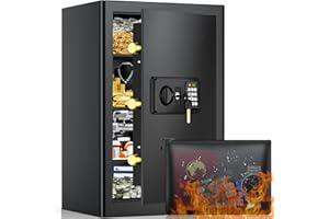 MEJASG 71L - Caja fuerte de seguridad con compartimento para documentos ignífugo, con estante extraíble, con cerradura de combinación para joyas doradas, documentos, medicamentos