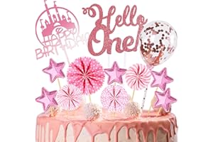 PECEHOM Personalised Happy 1st Birthday Cake Toppers Rose Gold for Boy, Girl,Happy Birthday Sign for Cake,with Star Heart Paper Fan Confetti Balloon,for 1st Birthday Party Cake Decorations (1st, Rose Gold)
