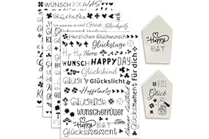 ‎HONGMA Hongma Rub On Sticker 19x14cm-Großformat Glück Schwarz Transfers 4PCS Sprüche für Raysin für Keraflott Möbel Glas Holz DIY Deko Rub On Folie Rubons Aufkleber