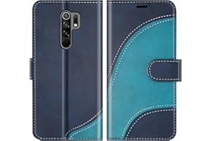 BoxTii Funda para Xiaomi Redmi 9, Funda de PU Cuero para Xiaomi Redmi 9, Magnético Carcasa Libro con Ranuras para Tarjetas, Azul