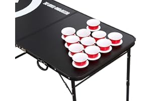 BEERCUP-CLASSICS Audio Cup Hole Black Line Table de bière avec 6 balles, règle et porte-gobelets (50 gobelets à bière rouge)