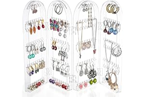 qufzdopv 368 display booth Acrylic Earrings Holder,4 Doors Foldable Earrings Display Stand Necklace Earring Ear Studs Jewelry Show Display Rack Stand Organizer Holder Showcase