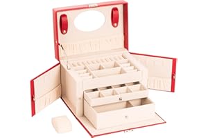 ADEL DREAM Caja de joyería con 2 cajones de almacenamiento de joyas forro de terciopelo 26x18x18 cm rojo Rosso-06-2