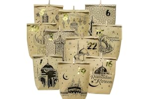 JOYEASE Ramadan Kalender zum Befüllen, Eid Mubarak Tüten zum Befüllen, 30 Stück Bedruckte Kraftpapiertüten mit Aufkleber Klammern, Ramadankalender Ramadan Geschenktüten Wiederverwendbar