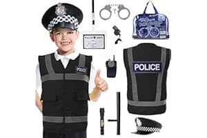 Cheerful Children Toys Police Costume Kids Ages 3-7, Complete Officer Set with Hat, Vest, Trousers & Siren Sound Walkie Talkie, Fancy Dress Roleplay Outfit for Halloween & Parties