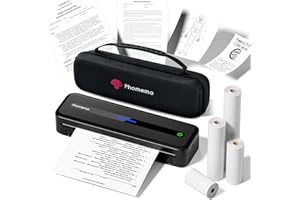 Phomemo M832 Stampante Portatile A4, Stampante Termica Senza Fili Senza Inchiostro Compatibile con Smartphone e Laptop, Con Custodia per il Trasporto e 4 Rotoli di Carta Termica, Nero