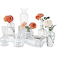 Hewory Small Glass Vase for Flowers Glass Set of 8, Mini Ribbed Crystal Vase Rose Bud Vase for Table Wedding Centrepiece Decorative, Home and Living Room Decoration