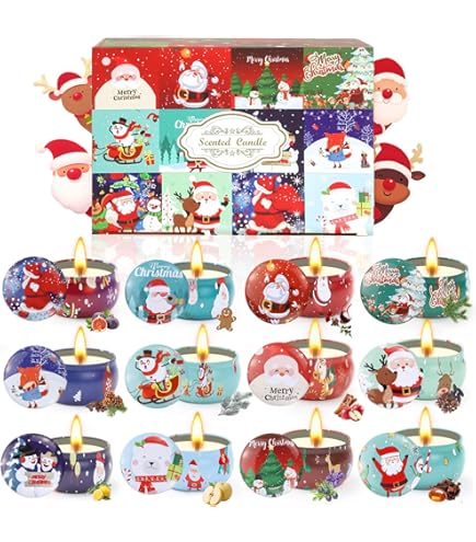 Bougies Parfumées De Noël - Lot De 6 En Cire De Soja, Parfums Variés, Coffret Cadeau Portable