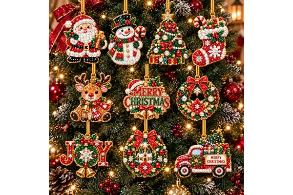 Pärlor, diamantmålning, jul, hänge, julgransprydnad, 10 stycken | Diamantmålning vuxna, gör-det-själv diamantmålning julgran dekoration juldekoration present