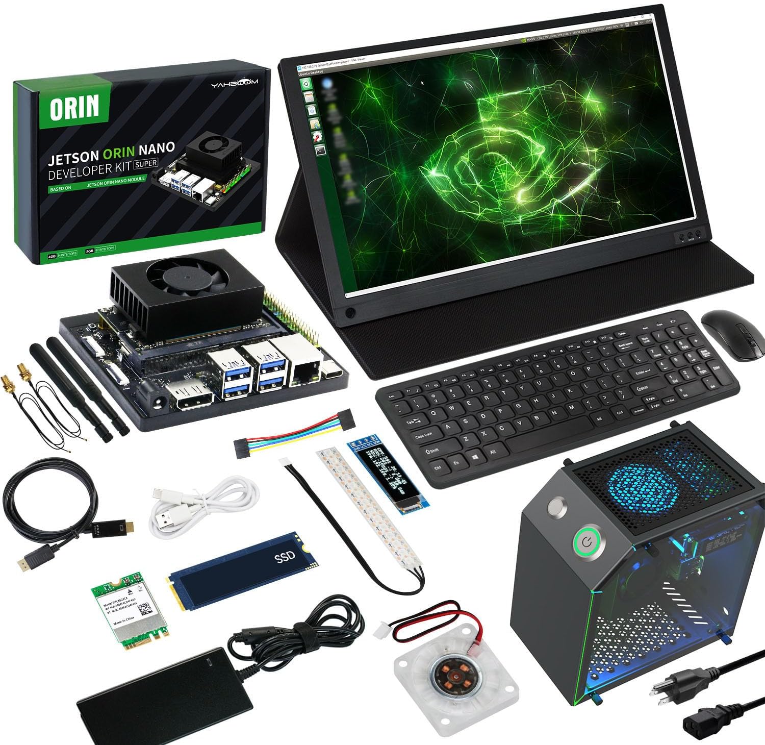 Yahboom Jetson Orin Nano Super 8GB Development AI Robots,256GB SSD +15.6 Touch Screen +Jetson Case +USB Camera +Wireless Keyboard and Mouse (Orin Nano 8GB ULT Kit)