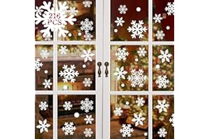 heekpek Natale Adesivi Finestre Finestra Decorazione Natale Vetrofanie Adesivi Murali Fai da Te Finestra Decorazione Vetrina Wallpaper Fiocco di Neve PVC Removibile,216 Pezzi (A2)