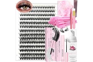 DNSGOOR Kit de Expansión de Pestañas DIY 280 Bultos de Pelo Rizado de 9-16 mm de Largo 40D Atadura y Sellado Pegamento Removedor de Pegamento, Limpiador de Pestañas,Pinzas,Herramienta Aplicación de Rímel