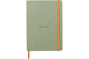RHODIA 117375C - Taccuino morbido Céladon, formato A5, a righe, 160 pagine, carta Clairefontaine, avorio 90 g/m², segnalibro, chiusura elastica, copertina in finta pelle, rodiarama