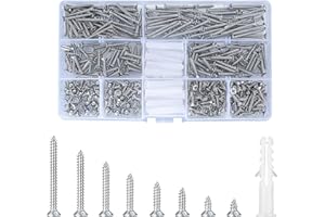 BAYIDUN 420 pcs Flat Head Self-Tapping Screws, Cross Recessed Sheet Metal Screws, Stainless Steel Wood Screws, Crosshead Machine Screws, M3x(6/8/10/12/16/20/25/30) mm, Includes 20 Wall Anchors