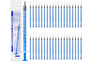 SINOFORT 1ml Plastic Syringes,40Pcs Plastic Syringe Without Needle,Small Syringe with Cap for Pet Feeding Infant Colostrum Medicine Dispensing Liquid Measuring,Individually Wrapped