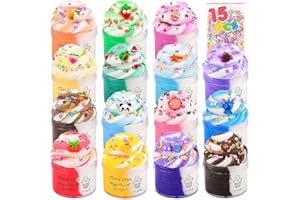 KAOERDCE 15 Pack Fluffy Cloud Cheap Slime Kit with Blue Cake Fruits and Pink Charms, Easter Birthday Party Favor, Scented Bulk Making Slime Supplies for Girls and Boys, Bag Fillers Toy for Kids 4-12