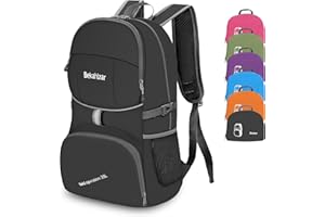 Bekahizar Rucksack 35L, Lightweight Backpack Foldable Hiking Daypack Packable Travel Day Bag for Men Women Teens Outdoor Sports Walking Camping Travelling Cycling (Black)
