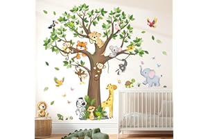 DECOWALL Large Tree Jungle Animals Wall Stickers Removable Safari Zoo Decals for Kids Bedroom Nursery Playroom Décor (SG4-2504)