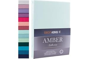 ‎DECOKING DecoKing prześcieradło z gumką 200x220-220x240 cm jersey bawełna błękitne Amber