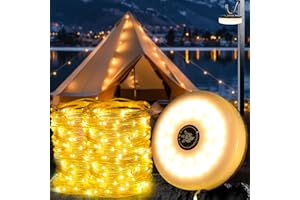 FULYBAO Camping String Lights 10M, Waterproof Portable Outdoor String Lights with 8 Lighting Modes, USB Rechargeable 3 in 1 Camping Fairy Lights, 30S Quick Storage, String Light for Garden,Camp,Yard,Tent